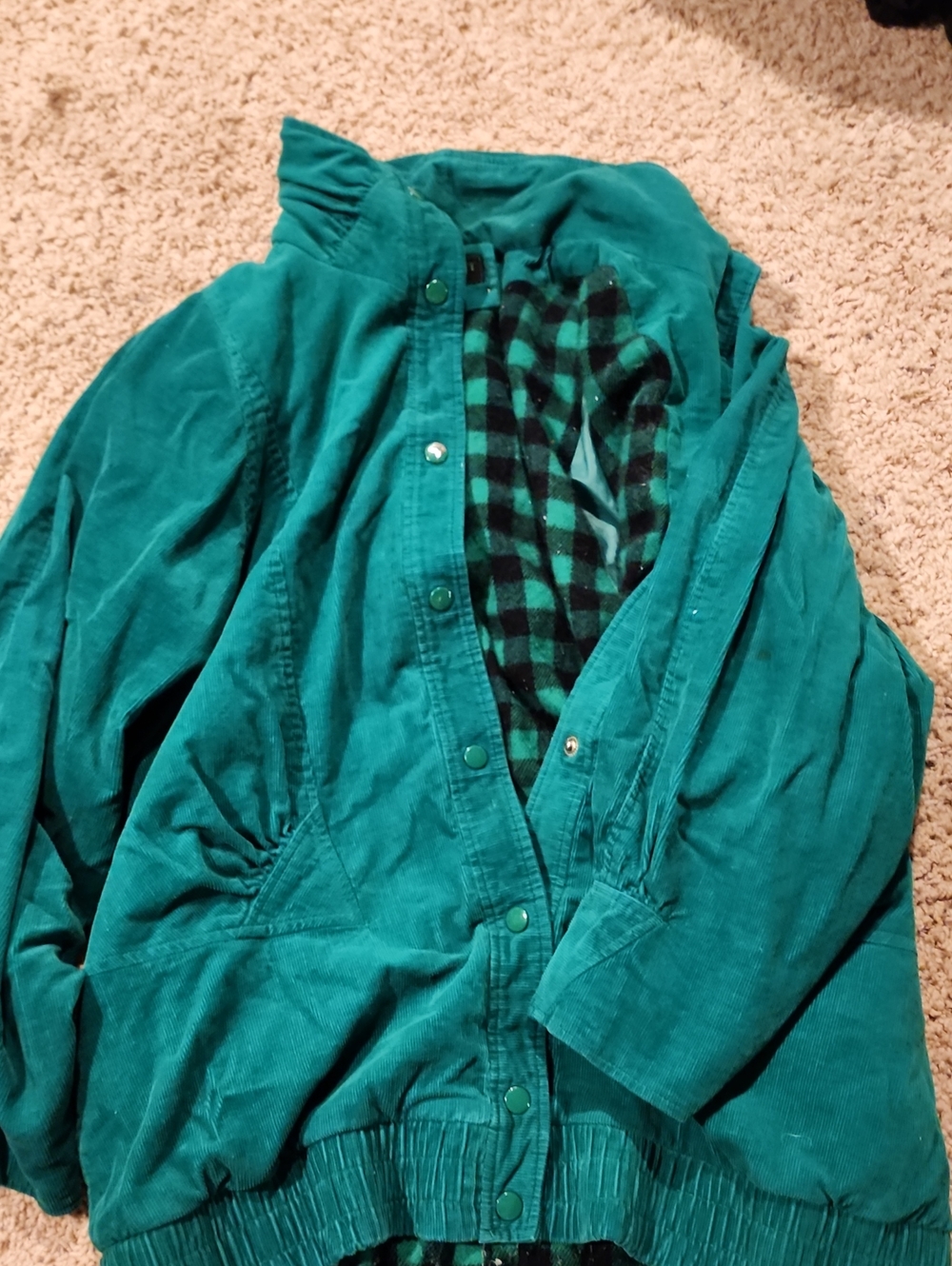 OTTO Teal Corduroy Jacket with Black & Teal Plaid Lining